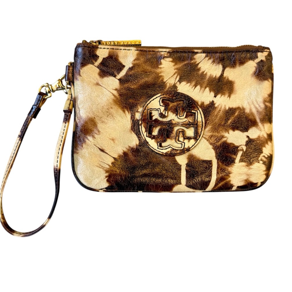 Tory Burch Brown and Cream Patterned Wristlet